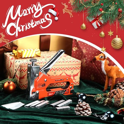 ValueMax Staple Gun, Heavy Duty 3-in-1 Manual Nail Gun with 3000 Staples, Upholstery Stapler for Wood, Furniture, Carpet, Carpentry, DIY, Wire, Decoration, Craft, Fixing Material, Decoration - style: Orange & 3000 Staples
