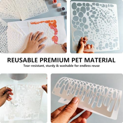 16Pcs Reusable Texture Stencils, Art Deco Spray Painting Stencils for Wood Fabric Furniture Canvas Plastic DIY Crafts
