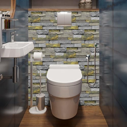 Alwayspon 12Pcs 12x6inch Peel&Stick Wall Sticker Vinly Wallpaper, Waterproof Backsplash for Kitchen Bathroom, Self-Adhesive Tile Transfers Decal Stick on Tiles with Yellow Stone Brick Effect - color: Fg-l14, size: 12 Pcs