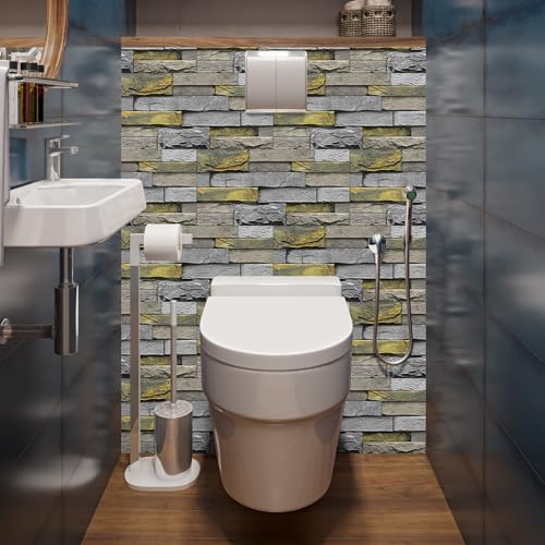 Alwayspon 24Pcs 12x6inch Peel&Stick Wall Sticker Vinly Wallpaper, Waterproof Backsplash for Kitchen Bathroom, Self-Adhesive Tile Transfers Decal Stick on Tiles with Yellow Stone Brick Effect - color: Fg-l14, size: 24 Pcs