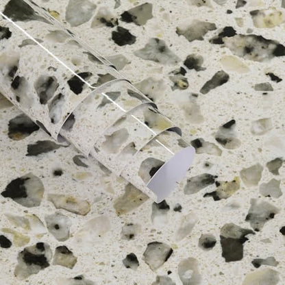 Multicolor Terrazzo Contact Paper 15.7"x196.8" Glossy Granite Wallpaper - color: White Gray Black, size: 15.7" x 196.8"