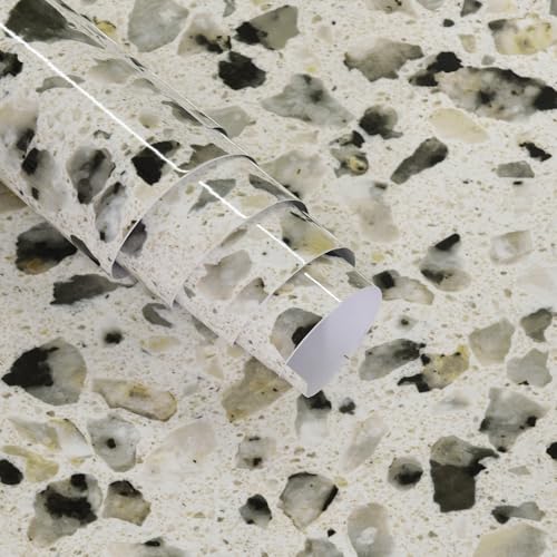Wide Terrazzo Contact Paper 31.5"x157.4" Peel and Stick Marble Wallpaper - color: White Gray Black, size: 31.5" x 157.4"