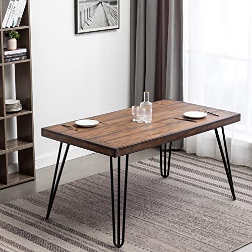 7-Piece Industrial Dining Set, 60 Inch Wood Table and 6 Chairs, Brown - color: Brown