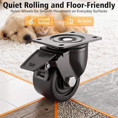 2Inch Heavy Duty Caster Wheels with Brakes, Load Capacity 1600LBS, Set of 4 - size: 2in