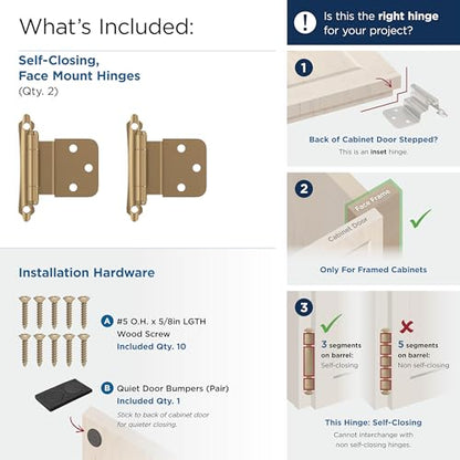 Amerock 1 Pair 3/8" Inset Champagne Bronze Self-Closing Face Mount Hinge