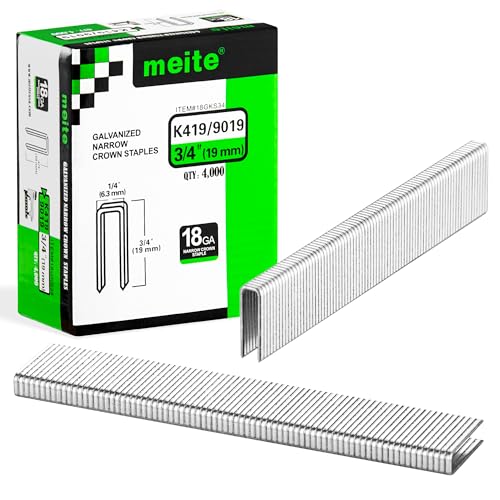 meite 18 Gauge 1/4-Inch Narrow Crown Staples, 3/4-Inch Length Heavy Duty Galvanized Upholstery Staples for Electric or Pneumatic Narrow Crown Staple Guns (10 Boxes) - size: 3/4" Length, style: 1 Case (10 Boxes)