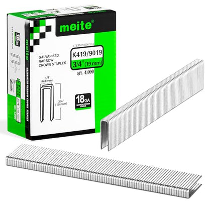 meite 18 Gauge 1/4-Inch Narrow Crown Staples, 3/4-Inch Length Heavy Duty Galvanized Upholstery Staples for Electric or Pneumatic Narrow Crown Staple Guns (10 Boxes) - size: 3/4" Length, style: 1 Case (10 Boxes)