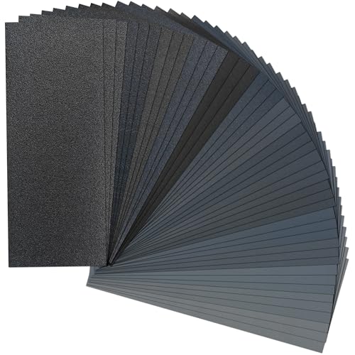 LotFancy Sandpaper, 45PCS, 80 to 3000 Grit Sand Paper Assortment, 9 x 3.6 Silicon Carbide Dry Wet Sanding Sheet, for Wood Furniture, Metal Sanding, Automotive Polishing, Wood Turning Finishing - size: 80-3000Grit