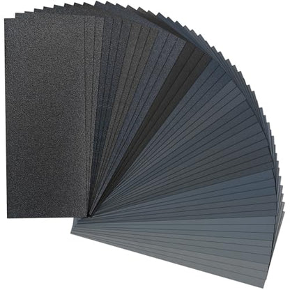 LotFancy Sandpaper, 45PCS, 80 to 3000 Grit Sand Paper Assortment, 9 x 3.6 Silicon Carbide Dry Wet Sanding Sheet, for Wood Furniture, Metal Sanding, Automotive Polishing, Wood Turning Finishing - size: 80-3000Grit