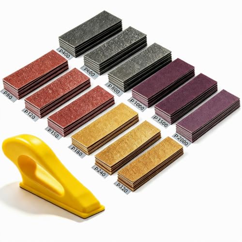 240 Pcs Sanding Paper Assortment Pack, 12 Grits 80 to 2000 Sandpaper Kit with Mini Finger Sander – Fine Grit Sandpaper for Wood Refinishing, Metal Polishing & DIY Crafts
