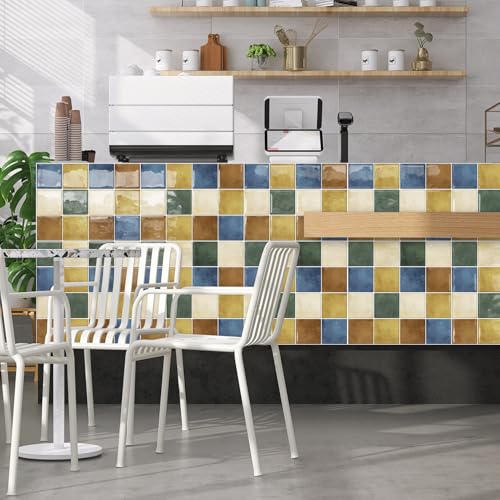 DEWOO Peel and Stick Backsplash Self Adhesive Wall Tiles Colourful 10-Sheet - color: Multicoloured