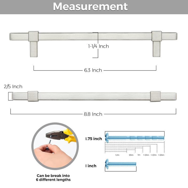 15 Pack Brushed Nickel Cabinet Handles, 6-1/4" Hole Center Drawer Pulls - color: Brushed Nickel, size: 6-1/4 Inch Hole Center