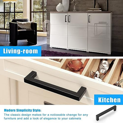 KNOBWELL 20 Pack| 5 inch Square Kitchen Cabinet Handles, 128mm Matte Black Cupboard Pulls, Dresser Drawer Knobs and Pulls Bathroom Cabinet Handles - color: Matte Black, size: Hole Center:5 inch(128mm)