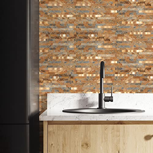 Midcard 10 Sheet Peel and Stick Backsplash PVC Wall Tile,for Kitchen Backsplash… - color: Rectangular Rusty Brown