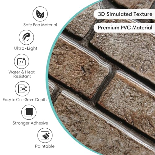 Commomy Faux Brick Wall Panels Peel and Stick Thin PVC 10 Pcs 11.8" x 11.8" - color: Brick-AWE
