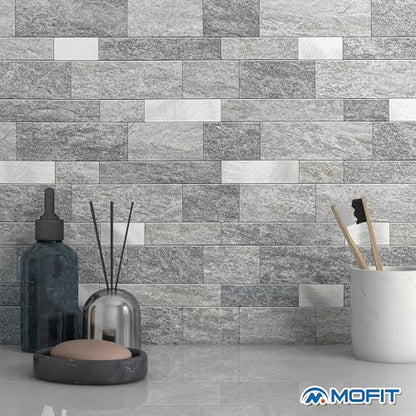 Stone Peel Stick Backsplash Tiles Kitchen Wall Gray Silver 5pcs - color: Gray Silver, size: 5sheets