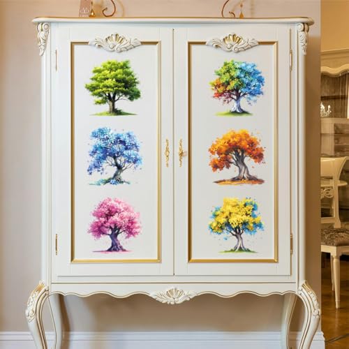 Peacoblue Colorful Tree Rub On Transfers for Furniture Craft 6"x12" - style: Colorful Tree
