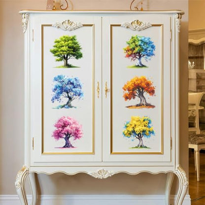 Peacoblue Colorful Tree Rub On Transfers for Furniture Craft 6"x12" - style: Colorful Tree