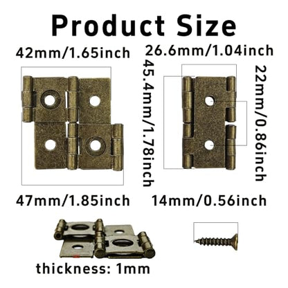 12PCS 47x47mm Double Acting Folding Screen Hinges, Retro Style Cabinet Door Hinges with Mounting Screws, Antique Bronze - color: Antique Bronze