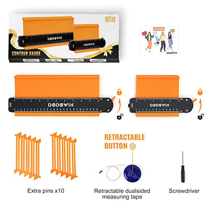 DODOWIN 10+5 Inch Contour Gauge with Lock, Gifts for Men, Dad and Husband - color: Orange-10+5 In.