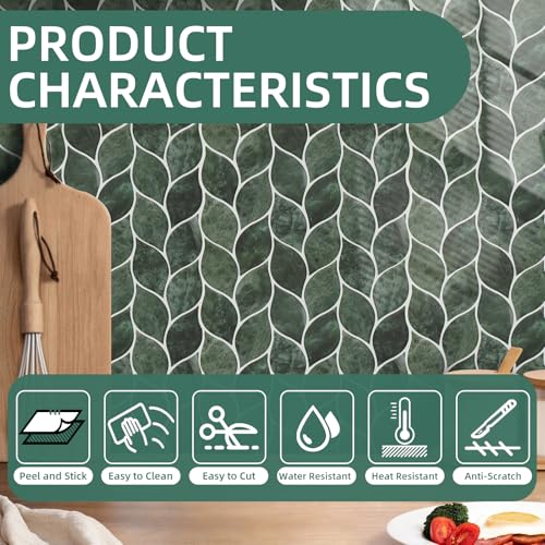 Tilingview 10 Pcs Leaf Design Peel and Stick for Kitchen Backsplash, Premium Self-Adhesive Tiles Wall Stickers (Dark Green) (Pack of 2) - color: Dark Green, size: 12"x12"x0.04" (Pack of 2)