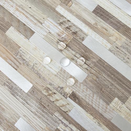 AULIGET Peel and Stick Backsplash, Beige Wood Look PVC Mixed Metal Stick on Bathroom Backsplash, 2 - color: Beige Wood + Metal Silver, size: 2 Sheets, 6"x12"x0.12"
