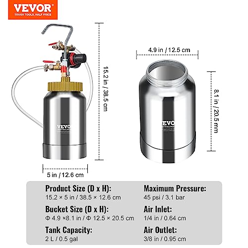 VEVOR Spray Paint Pressure Pot Tank, 2L/0.5gal Lightweight Air Paint Pressure Pot, 1.8mm Nozzle Spray Paint Gun 3m Hoses for Home Decoration Architecture Construction Automotive Painting, 45PSI Max - size: 2L1.8mm