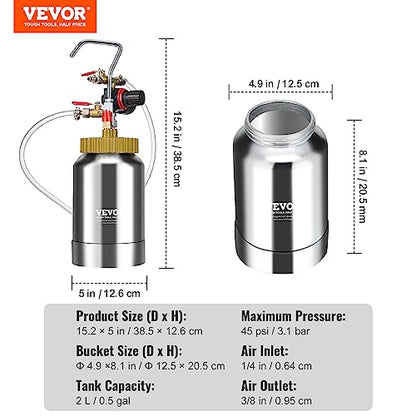 VEVOR Spray Paint Pressure Pot Tank, 2L/0.5gal Lightweight Air Paint Pressure Pot, 1.8mm Nozzle Spray Paint Gun 3m Hoses for Home Decoration Architecture Construction Automotive Painting, 45PSI Max - size: 2L1.8mm