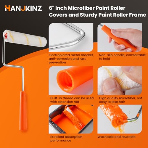 6 Inch Small Microfiber Paint Roller Kit, 9 Pcs