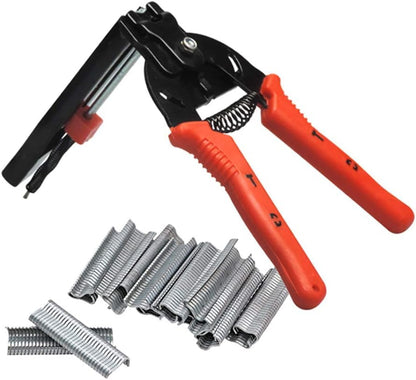 Hog Ring Pliers Kit with 600 Pcs of Galvanized Steel Hog Rings, Hog Ring Chicken Duck Goose Dog Cat Rabbit Kit Clamp with Nail Groove, Repair Hand Tools for Animal Cages, Wire Fencing, Railing-Red - color: Red