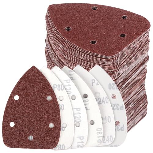 150 Pcs Mouse Sander Sandpaper, Assorted Sanding Pads 40/80/120/180/240/320 Grits Detail Sand Paper (5 Hole)