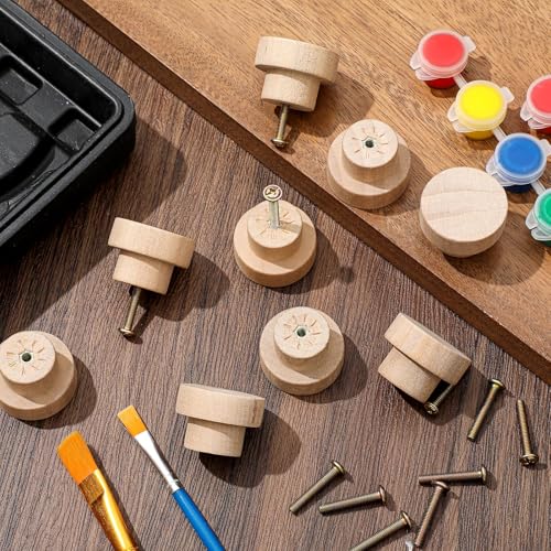 Pinkunn 30 Pcs Wood Drawer Knobs Finial Dowel Rod Unfinished, Flat - style: Flat