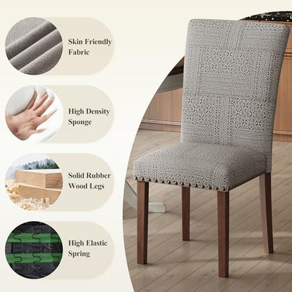COLAMY Upholstered Parsons Dining Chairs Set of 4, Fabric Dining Room Kitchen Side Chair with Nailhead Trim and Wood Legs - Boho - color: F-boho, size: Set of 4