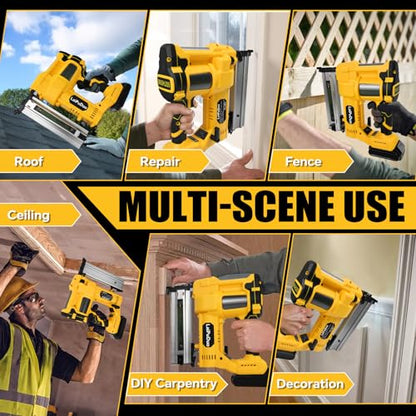 Cordless Brad Nailer Compatible with Dewalt 20V Battery, RexLeLXB 2-in-1 Pneumatic Staple Gun Nail Gun with 800 Nails, 18GA Staple Gun for Wood Working, Framing, Furniture & Upholstery Projects