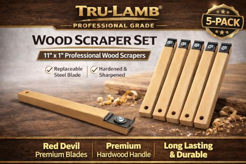 Tru-Lamb Floor Scrapers, 5 Pack, Paint, Stain & Varnish Removal Tools with Red Devil Blades, Professional Scrapers for Surface Prep and Finish Removal (5 Pack, 11" x 1") - size: 11" x 1"