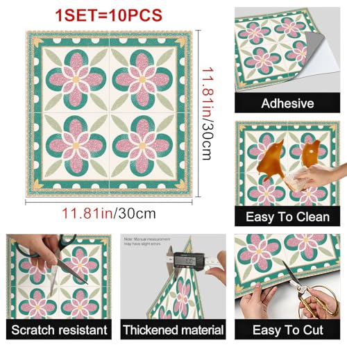HOMETITUTE Pink Petal Flower White Dot Peel Stick Floor 12x12 Vinyl - color: Pink#2