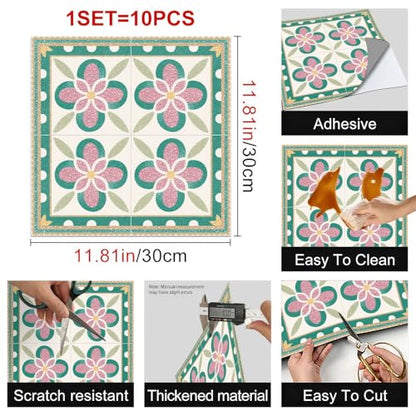 HOMETITUTE Pink Petal Flower White Dot Peel Stick Floor 12x12 Vinyl - color: Pink#2