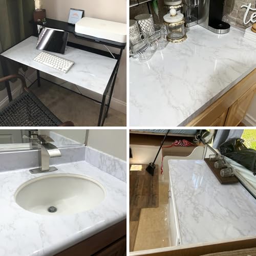 Marble Peel and Stick Wallpaper Kitchen Countertop & Cabinets Contact Paper - color: Gray/White, size: 17.7" x 78.7"