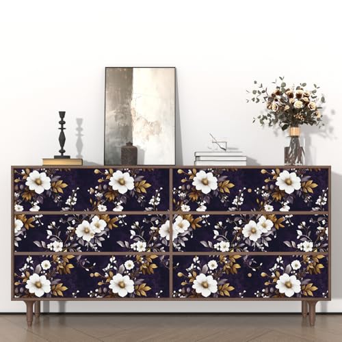Laatse Dark Floral Peel and Stick Wallpaper 17.5" x 118",Purple/White - color: Purple White, size: 118" x 17.5"