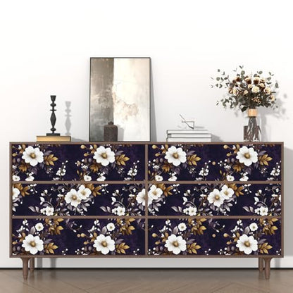 Laatse Dark Floral Peel and Stick Wallpaper 17.5" x 118",Purple/White - color: Purple White, size: 118" x 17.5"