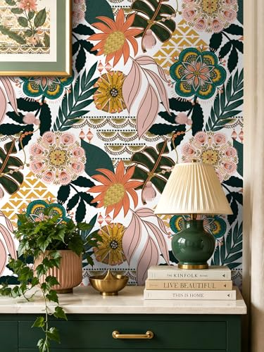 Peel and Stick Wallpaper Boho Floral Wallpaper - color: White