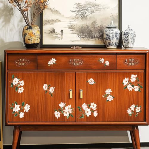 Peacoblue Chinese Aesthetic Magnolia Rub On Transfers for Furniture 6"x12" - style: Chinese Aesthetic Magnolia