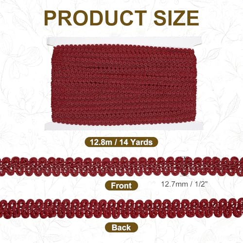 MECCANIXITY Gimp Braid Trim 1/2" x 14 Yards Polyester, Burgundy - color: Burgundy