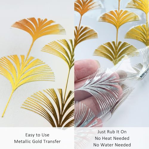 Gold Foil Rub on Transfer for Furniture DTF Transfers for Wood Drawer Decor, Ginkgo - style: Ginkgo
