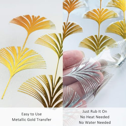 Gold Foil Rub on Transfer for Furniture DTF Transfers for Wood Drawer Decor, Ginkgo - style: Ginkgo