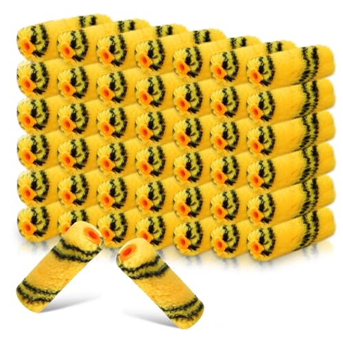 Leumoi 100 Pcs 4 Inch Microfiber Paint Roller Covers, Black Yellow - color: Black Yellow