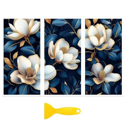 Peacoblue Blue Magnolia Rub On Transfers for Furniture 6"x12" - style: Gold Edges and Blue Background