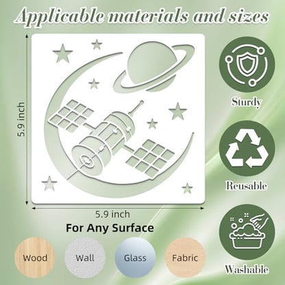 Space Astronaut Stencils for Crafts Reusable 20Pcs Stencils(5.9X5.9 in) - color: Space 1