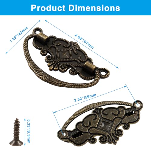 12-Pack Vintage Antique Bronze Pull Handle, 2.64" x 1.69"