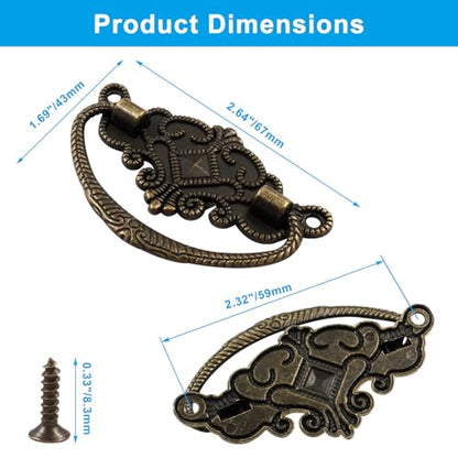 12-Pack Vintage Antique Bronze Pull Handle, 2.64" x 1.69"